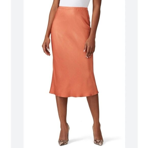 NWT REVOLVE Krisa Bias Twist Satin Midi Skirt Size XS Rust Shimmer Orange - Picture 3 of 7